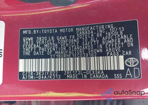 2014 Toyota Corolla S Plus from USA, damaged, VIN 2T1BURHE1EC039162